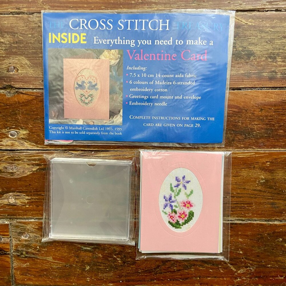 Vintage 90s Valentine's Day Counted Cross Stitch CARD Kit Paper Plastic Frames